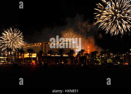 Fireworks celebration at Red Rocks Casino in Las Vegas, Nevada. Stock Photo