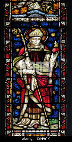 Saint Augustine on the stained glass of All Saints' Anglican Church, Rome, Italy Stock Photo