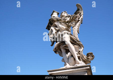 Statue of Angel with the Column by Antonio Raggi, Ponte Sant Angelo in Rome, Italy Stock Photo