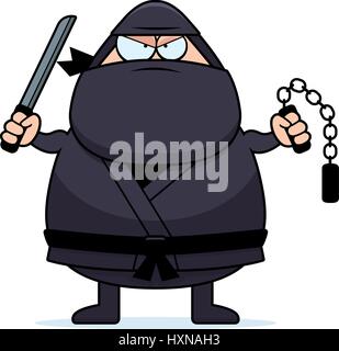 A cartoon illustration of a ninja with weapons. Stock Vector