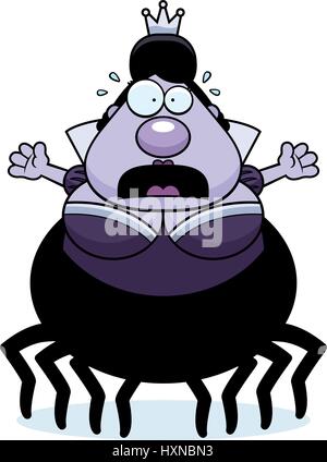 A cartoon illustration of a spider queen looking scared. Stock Vector