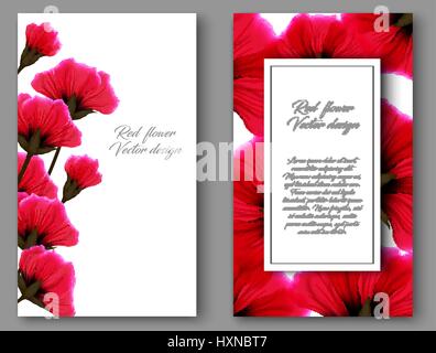 Vector botanical vertical banners with red flower. Design for natural cosmetics, health care products. Can be used as greeting card or wedding invitat Stock Vector