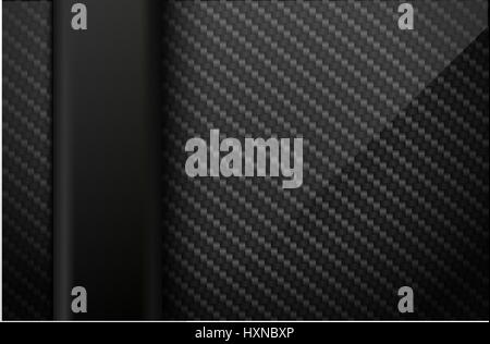 Vector black carbon fiber background with dark vertical plastic line element. Industrial design illustration. Stock Vector