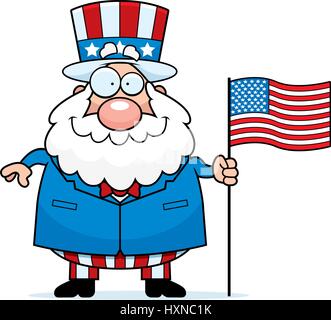 A cartoon illustration of a patriotic man with an American flag. Stock Vector