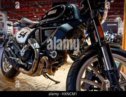 Madrid, Spain - march 25, 2017: Ducati Scrambler. MotoMadrid motorcycle show in Madrid, Spain. Stock Photo