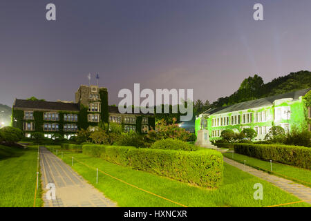 Night shot of historical and administrative building of prestigious Yonsei University - Seoul, South Korea Stock Photo