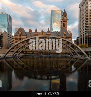 Nathan Phillips Square and Old City Hall - Toronto, Ontario, Canada Stock Photo