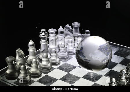 Chess pieces on a chessboard, the game ready to start Stock Photo