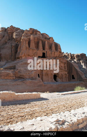 Jordan: the Obelisk Tomb and Bab As-Siq Triclinium on the road to the Siq, the main entrance to the archaeological Nabataean city of Petra Stock Photo