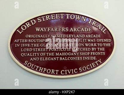 The Wayfarers Arcade, a Grade 2 listed building located on the famous boulevard of Lord Street in the seaside town of Southport, Merseyside, UK Stock Photo