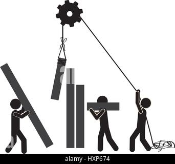 monochrome pictogram with construction workers Stock Vector