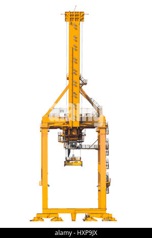 Yellow harbor cranes in shipyard isolate on white background Stock Photo