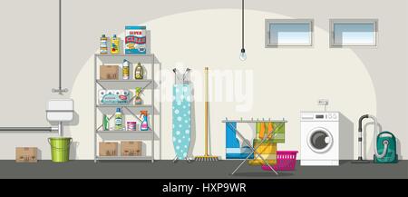 Illustration of interior equipment of a basement, panorama Stock Vector