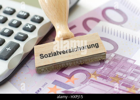 Stamp with label Social security, Stempel mit Aufschrift Sozialversicherung Stock Photo