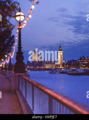 Houses of Parliament and River Thames from South Bank, London Borough of Southwark, Greater London, England, United Kingdom Stock Photo