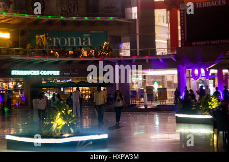 Noida, India - 19th Mar 2017: night lights at Garden Galleria mall in