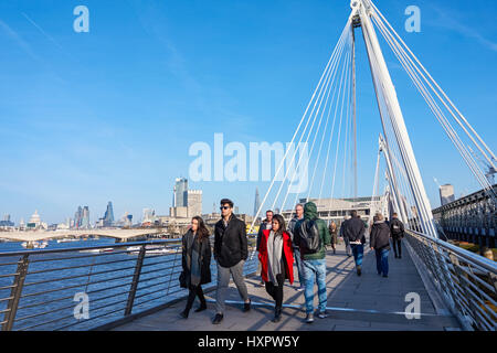 People at the Golden Jubilee Bridges, London England United Kingdom UK Stock Photo