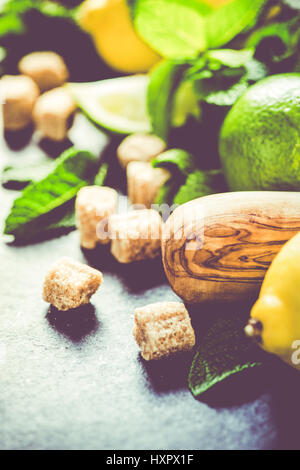 Ingredients for homemade summer refreshing lemon drink Stock Photo