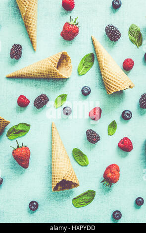 flat lay refreshing ice cream ingredients, overhead Stock Photo
