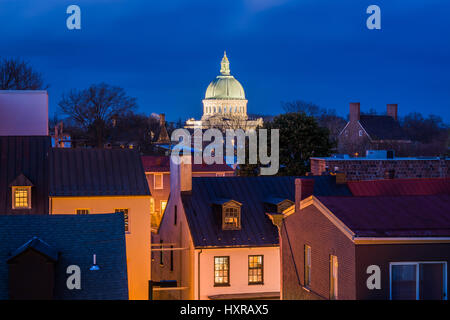 View of the United States Naval Academy Chapel at night, in Annapolis, Maryland. Stock Photo