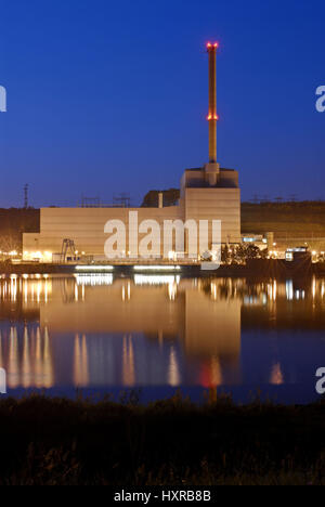 Atomic power station, AKWs, nuclear power plant, nuclear power station, KKW, KKWs, Kr?mmel, Schleswig - Holstein, Geesthacht, Kr?mmel, in the evening, Stock Photo