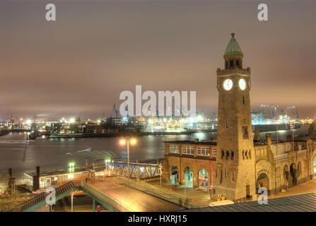 Saint Pauli landing stages, harbour and Glasenturm in Hamburg, Germany, Europe, St. Pauli Landungsbrücken, Hafen und Glasenturm in Hamburg, Deutschlan Stock Photo