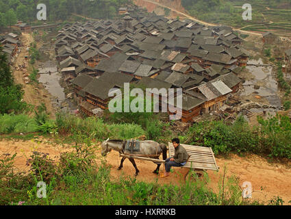 GUIZHOU PROVINCE, CHINA - APRIL 12, 2010: Spring in the Chinese village of ethnic minorities, April 12, 2010.  Zengchong village, asian peasant, farme Stock Photo