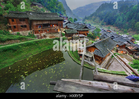 Langde Village, Guizhou, China - April 16, 2010: East asia, rural South West China, the countryside, the village of Miao ethnic minority in the mounta Stock Photo