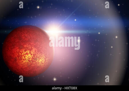 The Planet Mars and bright star in space Stock Photo
