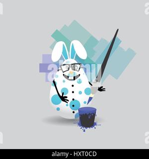 Easter cartoon illustration. Pretty egg - rabbit boy with glasses colors. For your design on light isolated background Stock Vector