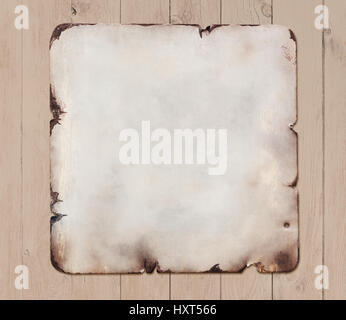 old metal plate with clipping path over wood background 3d illustration Stock Photo