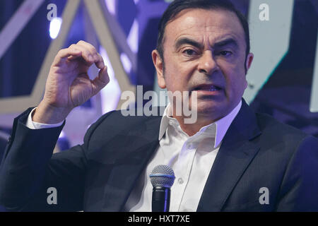 Tokyo, Japan. 30th March 2017. Carlos Ghosn, Chairman and CEO of Renault-Nissan Alliance speaks during the Slush Tokyo 2017 event on March 30, 2017, Tokyo, Japan. The 2 day event features outstanding entrepreneurs sharing their stories and showcasing their products and services in Tokyo Big Sight. Credit: Rodrigo Reyes Marin/AFLO/Alamy Live News Stock Photo