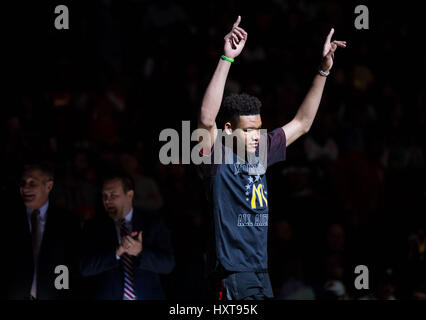 Florida, USA. 29th Mar, 2017. LOREN ELLIOTT | Times .Tampa Catholic star Kevin Knox takes the floor for the McDonald's All-American game at the United Center in Chicago, Ill., on Wednesday, March 29, 2017. Knox, a five-star recruit, is expected to commit in April to either Duke, Kentucky, North Carolina or Florida State. Credit: Loren Elliott/Tampa Bay Times/ZUMA Wire/Alamy Live News