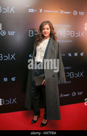 Moscow, Russia. 29th Mar, 2017. Actress Ekaterina Spitsa at the premiere of Dmitry Kiselyov's film 'Time First' film about the first ever spacewalk performed by Soviet cosmonaut Alexei Leonov at the KARO 11 Oktyabr Cinema. Credit: Victor Vytolskiy/Alamy Live News Stock Photo