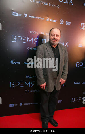 Moscow, Russia. 29th Mar, 2017. Actor Vladimir Ilyin at the premiere of Dmitry Kiselyov's film 'The First Time' film about the first ever spacewalk performed by Soviet cosmonaut Alexei Leonov at the KARO 11 Oktyabr Cinema. Credit: Victor Vytolskiy/Alamy Live News Stock Photo