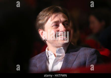 Moscow, Russia. 29th Mar, 2017. Actor Sergey Bezrukov at the premiere of Dmitry Kiselyov's film 'The First Time' film about the first ever spacewalk performed by Soviet cosmonaut Alexei Leonov at the KARO 11 Oktyabr Cinema. Credit: Victor Vytolskiy/Alamy Live News Stock Photo