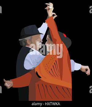 vector illustration of an elderly couple dancing spanish dance Stock Vector