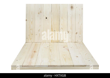 Wooden shelves isolated on white background with clipping paths Stock Photo
