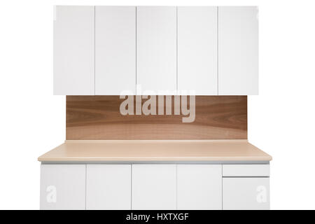 Empty wooden shelf isolated on white background with clipping path Stock Photo