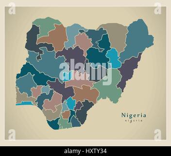 Modern Map - Nigeria with provinces colored NG Stock Vector