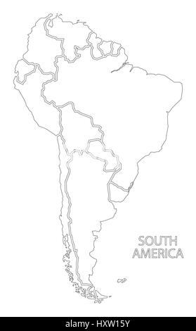 South America outline silhouette map with countries Stock Vector