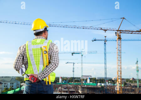 Foreman inspector checking the construction site Stock Photo
