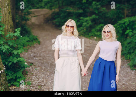 girls twins out Stock Photo