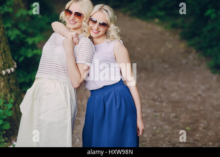 girls twins out Stock Photo