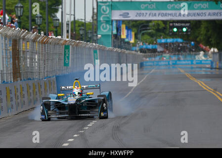 Buenos Aires, Argentina. 18th Feb, 2017. NextEV NIO driver Nelson Piquet Jr of Brazil, drives in the track during super pole at the Formula E Buenos Aires ePrix auto race. Stock Photo