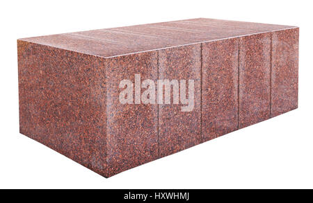 The big rectangular street solid  block from red granite. Isolated on white outdoor shot Stock Photo