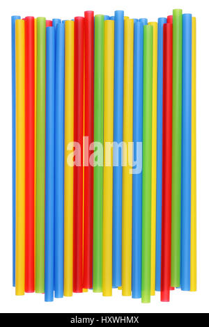 Heap of plastic multi-colored straws for cocktail with a diameter of eight millimeters. Isolated studio shot Stock Photo