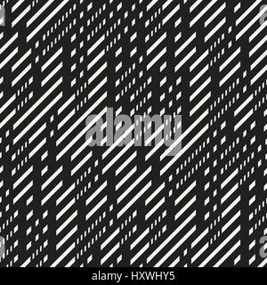 Black and White Irregular Dashed Lines Pattern. Abstract Vector Seamless Background Stock Vector