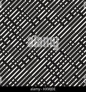 Black and White Irregular Dashed Lines Pattern. Abstract Vector Seamless Background Stock Vector
