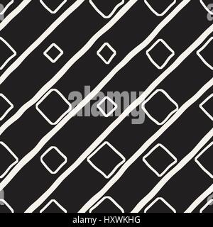 Vector Seamless Pattern. Abstract Background With Brush Lines. Monochrome Hand Drawn Geometric Shapes Texture Stock Vector